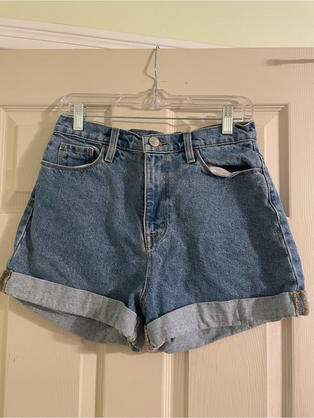 BDG Medium Blue High-Rise Rolled Hem Denim Shorts